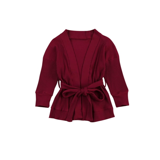 Toddler Baby Girl Fall Winter Cardigan Open Front Tie Waist Cardigans Coats Combed Cotton Knit Sweater Jacket Outwear